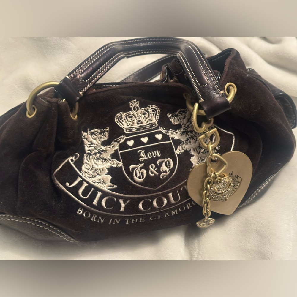 Juicy Couture Dark Brown Shoulder Bag with Gold Accents